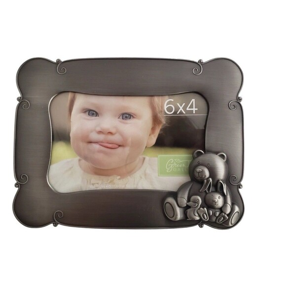 Green Tree Gallery Bear Duck Rabbit Pewter 6”x4” Photo Frame Baby Decor Accents - Picture 1 of 3